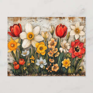 Cartão Postal Tulipas e Narcisos com Charme Rústico