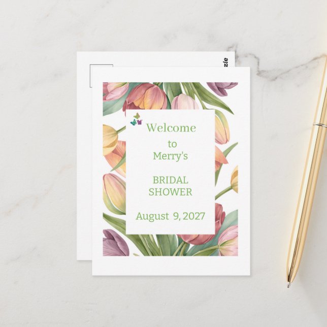 Cartão Postal Tulipas Elegantes em Aquarela (Frente/Verso In Situ)