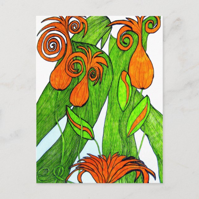 Cartão Postal Tulipas em cartão-postal laranja (Frente)