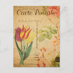 Cartão Postal Tulipas Florais Vermelhas e Amarelas Vintage Flore