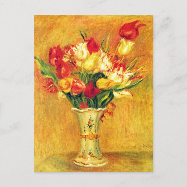 Cartão Postal Tulipas num Vase por Pierre Renoir (Frente)