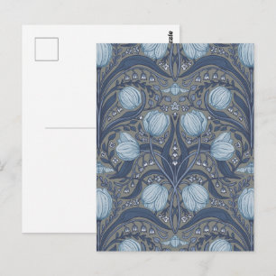 Cartão Postal Tulipas Retro Nouveau em azul e estanho
