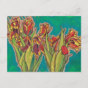 Cartão Postal Tulipas Sketch, Flores De Mola Pastas De Arte Flor