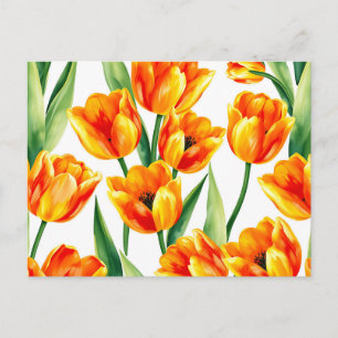 Cartão Postal Tulipas Vibrantes Padrão de Aquarela em Amarelo Br