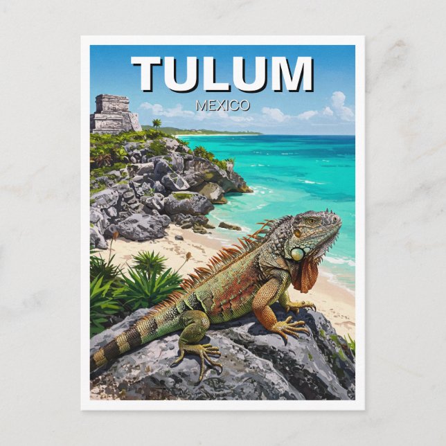 Cartão Postal Tulum Mexico Viagem Iguana (Frente)