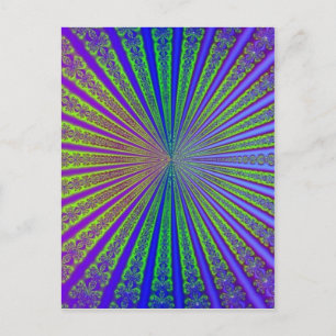 Cartão Postal Túnel Fractal Verde limão Roxo Abstrato Azul