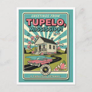 Cartão Postal Tupelo, MS Viagem Retro