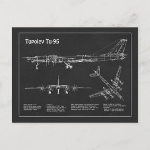 Cartão Postal Tupolev Tu-95 - PD Planos de Aeronaves Blueprint
