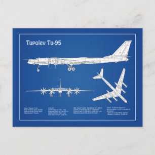Cartão Postal Tupolev Tu-95 - Planos de Impressão Blueprint do A