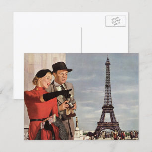 Cartão Postal Turistas Antigos na Torre Eiffel, Férias em Paris
