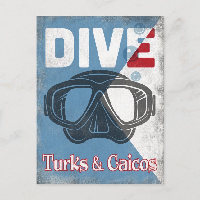Cartão Postal Turks & Caicos Vintage Scuba Merging Mask (Frente)