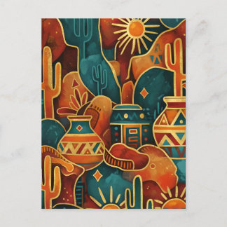 Cartão Postal Turquesa e Dourado Abstrato Sudoeste