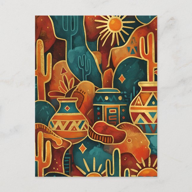 Cartão Postal Turquesa e Dourado Abstrato Sudoeste (Frente)