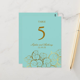 Cartão Postal Turquesa e Ouros Espirais Número da Tabela de Casa