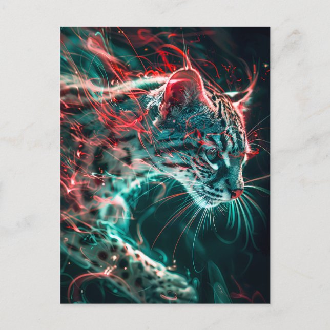 Cartão Postal Turquesa Red Neon Fish Light (Frente)