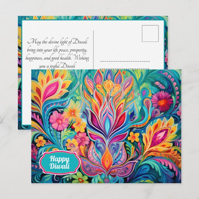 Cartão Postal Turquoise Diwali Dreamscape (Frente/Verso)