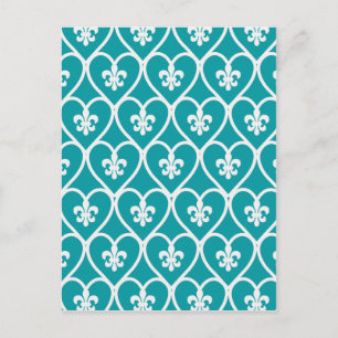 Cartão Postal Turquoise Heart Fleur De Lis