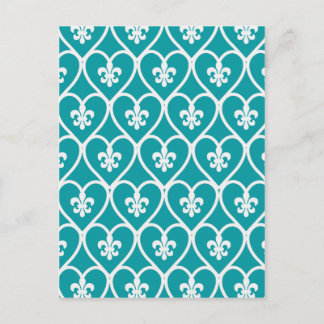 Cartão Postal Turquoise Heart Fleur De Lis
