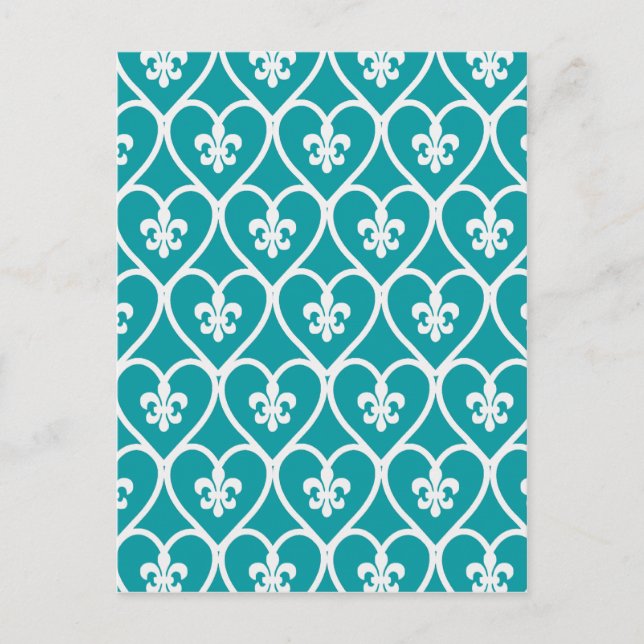 Cartão Postal Turquoise Heart Fleur De Lis (Frente)