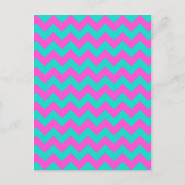 Cartão Postal Turquoise Magenta Chevron (Frente)