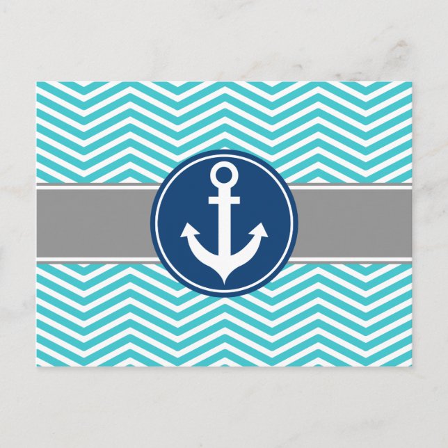Cartão Postal Turquoise Náutica Chevron (Frente)