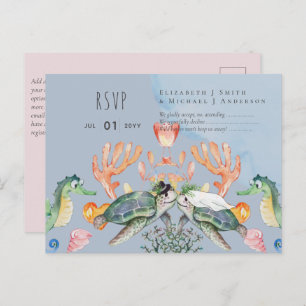 Cartão Postal Turtle Bride e Groom Ocean Life Weding RSVP