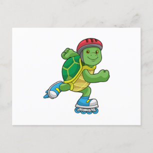 Cartão Postal Turtle como skater com skates e capacete embutidos