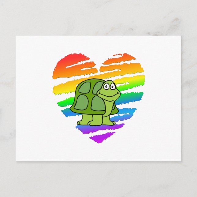 Cartão Postal Turtle e Rainbow Heart (Frente)
