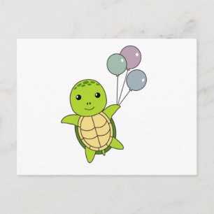 Cartão Postal Turtle Sweet Animal Voa Balões Crianças