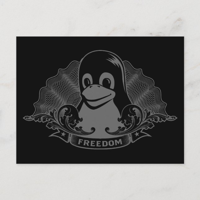 Cartão Postal Tux Penguin - (Linux, Open Source, Copyleft, FSF) (Frente)
