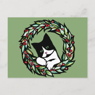 Cartão Postal Tuxedo Cat Natal Yule Cats Catmas Art