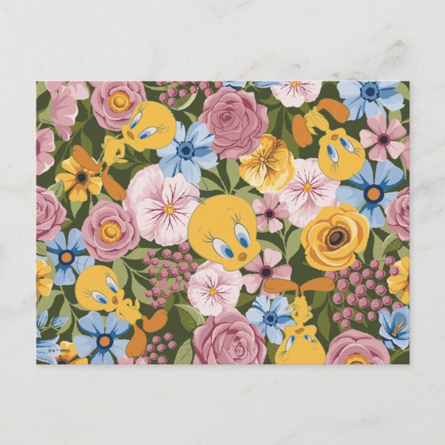 Cartão Postal TWEETY™ Floral Embroidery Pattern (Frente)