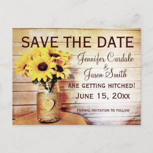 Cartão Postal Twine Wrapped Mason Jar Sunflower Save Date (O vin