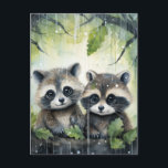 Cartão Postal Two Baby Raccoons in the Rain<br><div class="desc">Two Baby Raccoons in the Rain</div>