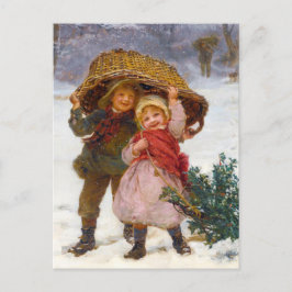 Cartão Postal Two children in the snow by Frederick Morgan