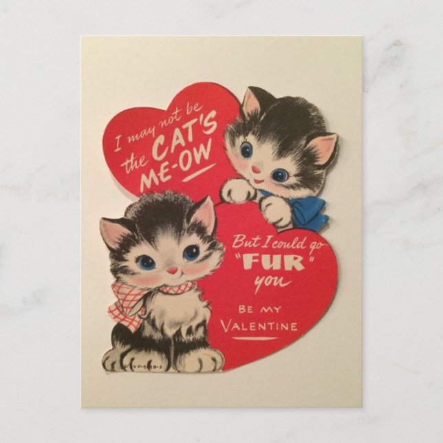 Cartão Postal Two Cute Kittens Vintage Valentine Postcard (Frente)