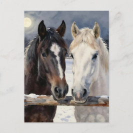 Cartão Postal Two Horses on a Snowy Farm | Keeping in Touch