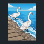 Cartão Postal Two swans by a lake postcard<br><div class="desc">An illustration from a photograph of two swans by a lake printed on a postcard.</div>