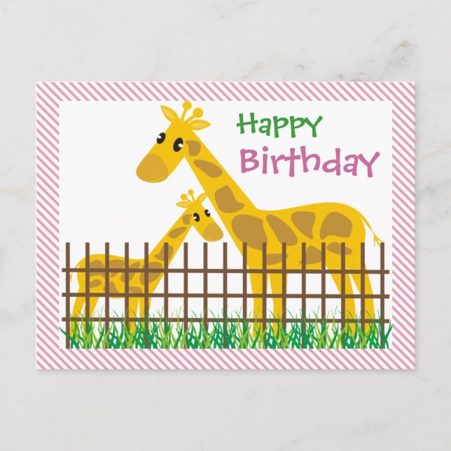 Cartão Postal Two (Too) Cute Giraffes Happy Birthday Postcard (Frente)