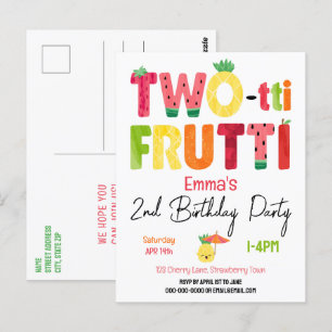 Cartão Postal TWO-tti Frutti Cute 2º Aniversário Fruta Tropical