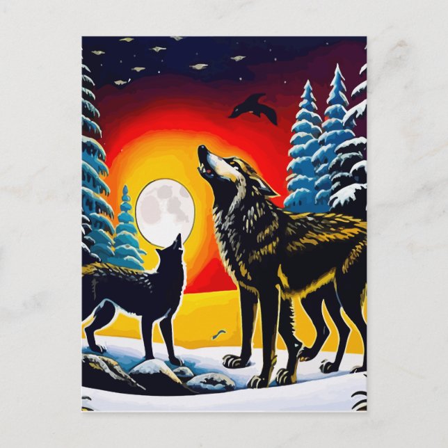 Cartão Postal Two Wolves Wall Art Printable Home                 (Frente)