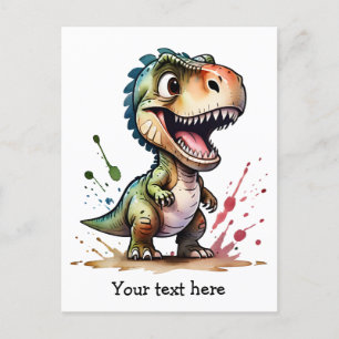 Cartão Postal Tyrannosaurus Rex Watercolor Splash Personalizado