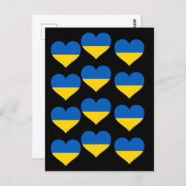 Cartão Postal Ucrânia Flag Hearts em preto
