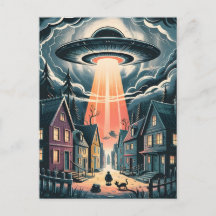 UFO Abduction Night Street Illustration
