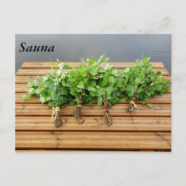 Cartão Postal Uísques tradicionais de banho finlandês num molhe (Frente)