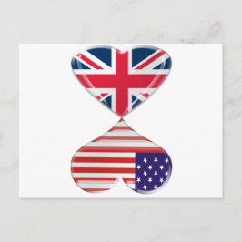 Cartão Postal UK e EUA Hearts Flag Art