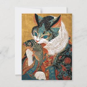 Cartão Postal Ukiyo-e Cat   Arte Japonesa