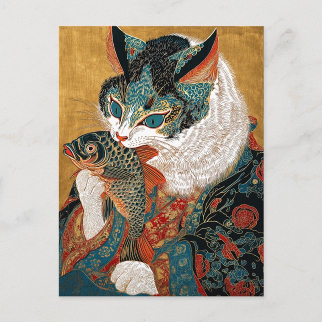 Cartão Postal Ukiyo-e Cat | Arte Japonesa (Frente)