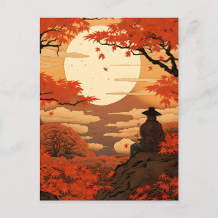 Cartão Postal Ukiyo-e Japão outono samurai