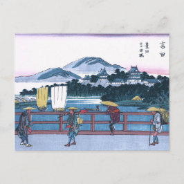 Cartão Postal Ukiyo-e japonês da ponte de Yoshida por Hiroshige